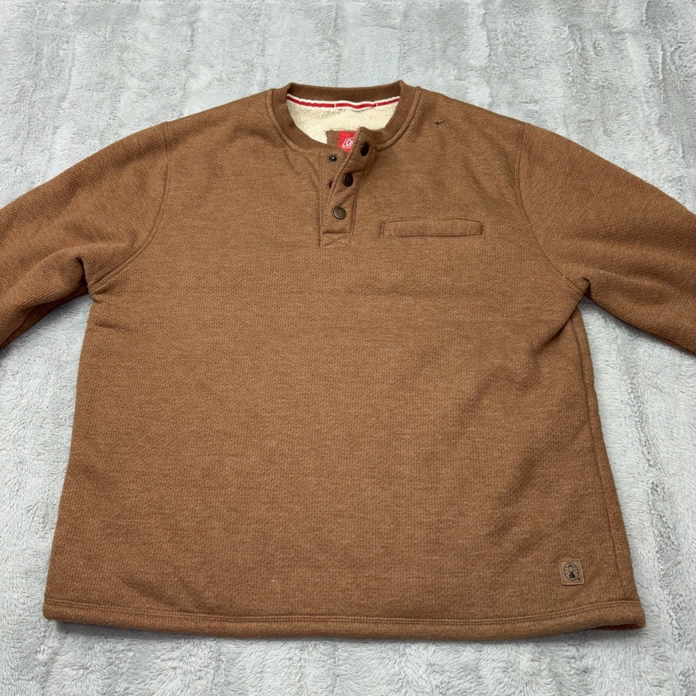 Coleman Lined Henley Shirt Bonded Waffle Sherpa 1/4 Snap Brown Copper L MSRP $70